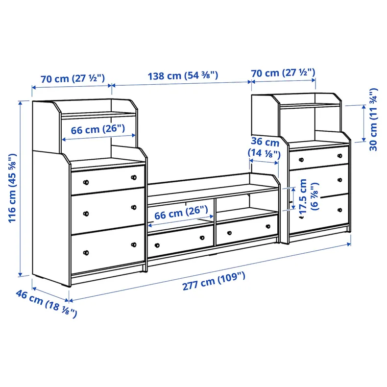 IKEA HAUGA ХАУГА, комбинация для хранения / под ТВ, серый, 277x46x116 см 793.884.37 фото №6