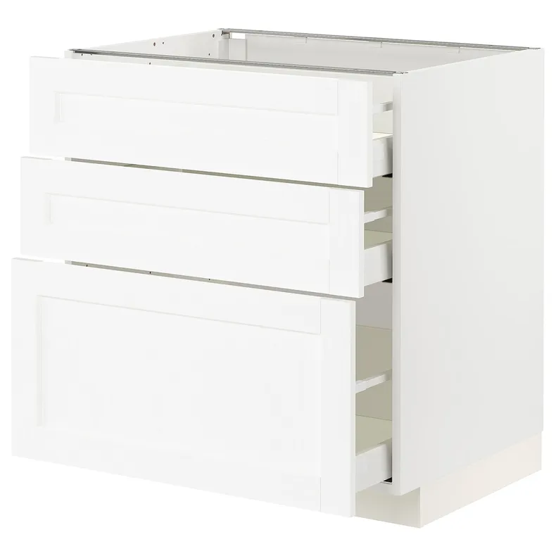 IKEA METOD МЕТОД / MAXIMERA МАКСИМЕРА, напольный шкаф с 3 ящиками, белый Энкёпинг / белая имитация дерева, 80x60 см 294.734.28 фото №1