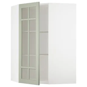 IKEA METOD МЕТОД, углов навесн шкаф с полками / сткл дв, белый / светло-зеленый, 68x100 см 094.867.09 фото