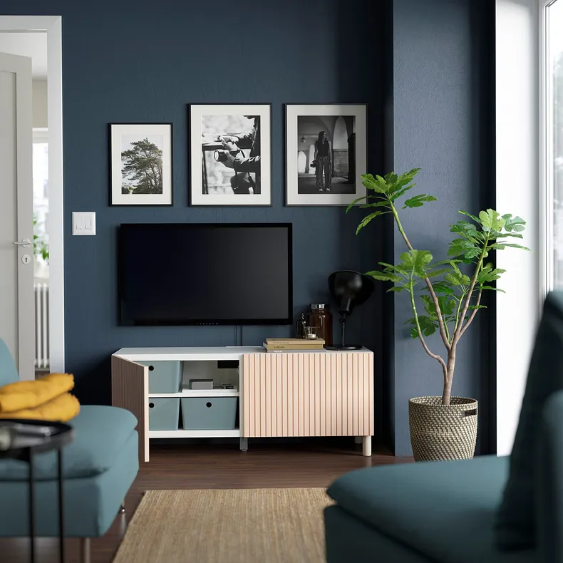 IKEA BESTÅ БЕСТО, тумба для телевізора з дверцятами, білий БЙЕРКЕВІКЕН / МЕЯР / березовий шпон, 120x42x48 см 094.199.08 фото №2
