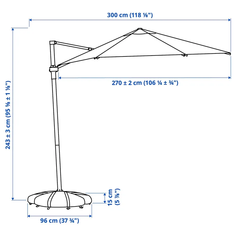 IKEA HÖGÖN / IGGÖN, парасолька, підвісна з основою, Сірий/темно-сірий, 270 см 295.762.28 фото №5