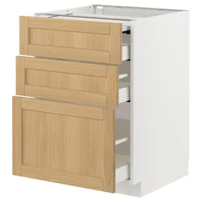 IKEA METOD МЕТОД / MAXIMERA МАКСИМЕРА, напольный шкаф с выдвиж панелью / 3ящ, белый / дуб форсбака, 60x60 см 595.092.99 фото