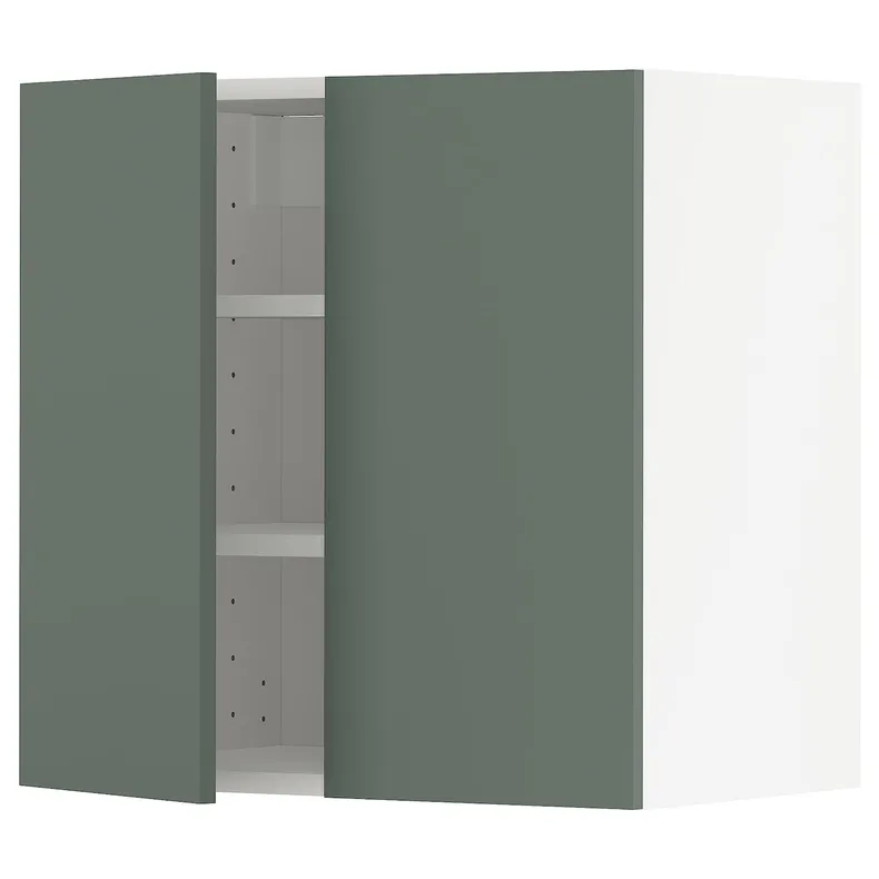IKEA METOD МЕТОД, навісна шафа з полицями / 2 дверцят, білий / БОДАРП сіро-зелений, 60x60 см 394.656.73 фото №1