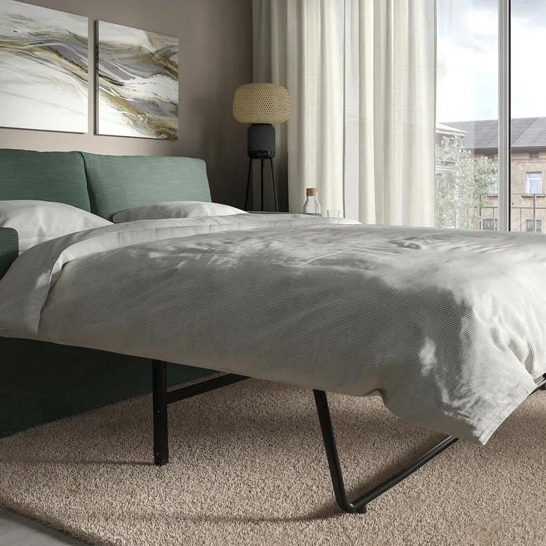 IKEA HYLTARP ХИЛЬТАРП, 2-местный диван-кровать, Хемместа серо-зеленая 695.148.65 фото №4