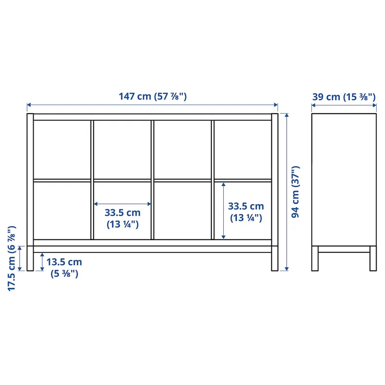 IKEA KALLAX КАЛЛАКС, стелаж із основою, дуб морений білий / чорний, 147x94 см 594.426.85 фото №5