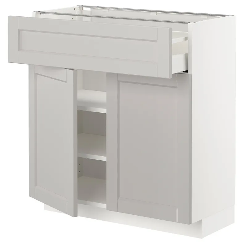 IKEA METOD МЕТОД / MAXIMERA МАКСІМЕРА, підлогова шафа, шухляда / 2 дверцят, білий / світло-сірий Lerhyttan, 80x37 см 494.647.72 фото №1