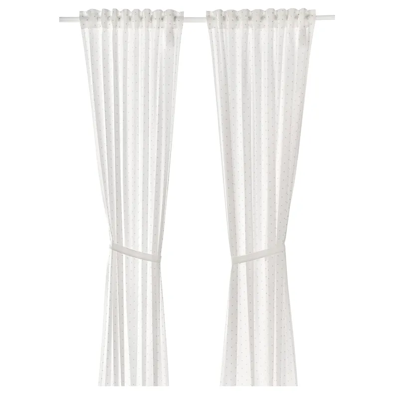 IKEA LEN ЛЕН, штори із зав’язками, пара, крапки / білий, 120x300 см 704.576.37 фото №1