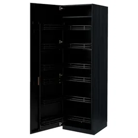 IKEA METOD МЕТОД, шафа висока з вис секц д/харч прод, чорний / Лерхіттан, пофарбований у чорний колір, 60x60x200 см 994.721.28 фото