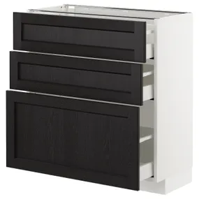 IKEA METOD МЕТОД / MAXIMERA МАКСИМЕРА, напольный шкаф с 3 ящиками, белый / Лерхиттан с черными пятнами, 80x37 см 492.568.53 фото