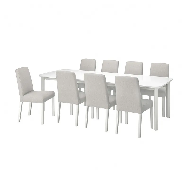 IKEA STRANDTORP СТРАНДТОРП / BERGMUND БЕРГМУНД, стол и 8 стульев, белый / светло-серый, 150 / 205 / 260 см 194.410.94 фото №1
