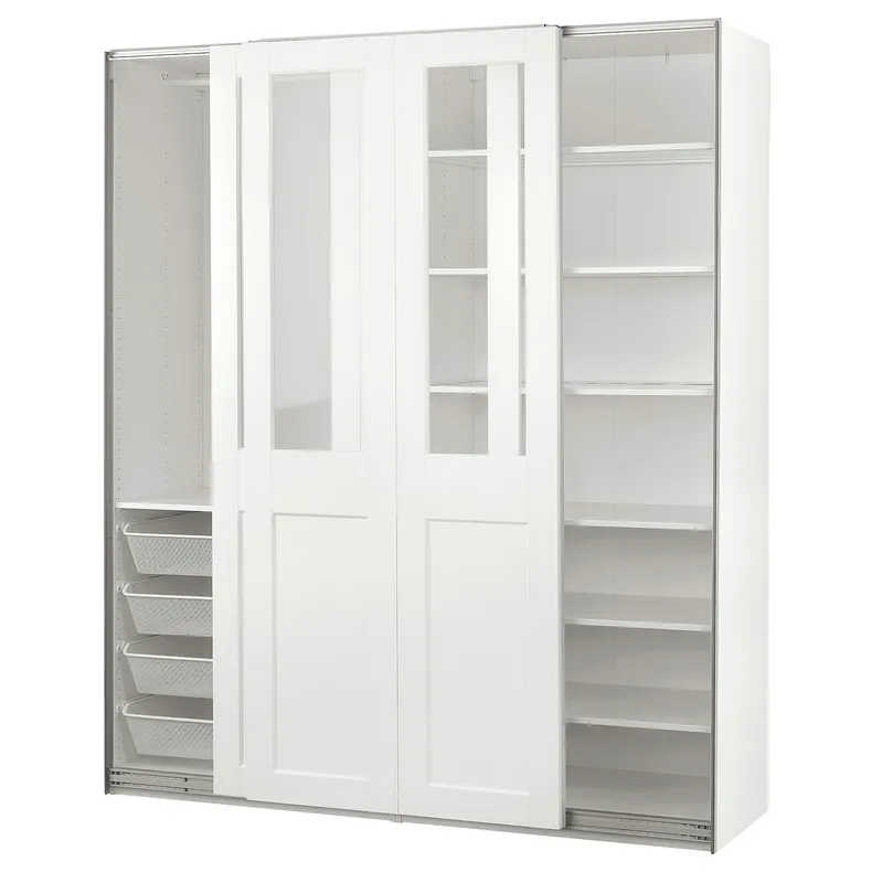 IKEA PAX ПАКС / GRIMO ГРІМО, гардероб із розсувними дверцятами, білий / прозоре скло білий, 200x66x236 см 595.022.26 фото №1