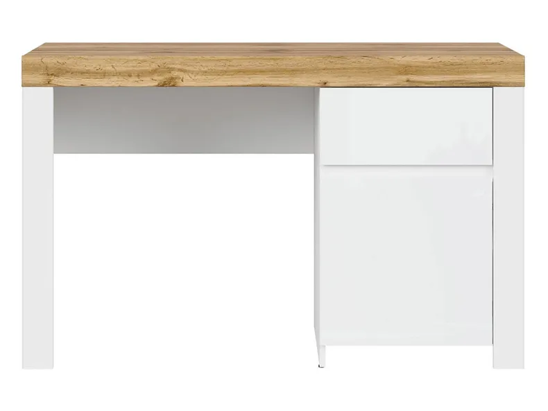 Письмовий стіл BRW Holten, 130х56 см, білий/дуб вотан/глянець білий BIU1D1S-BI/DWO/BIP фото №1