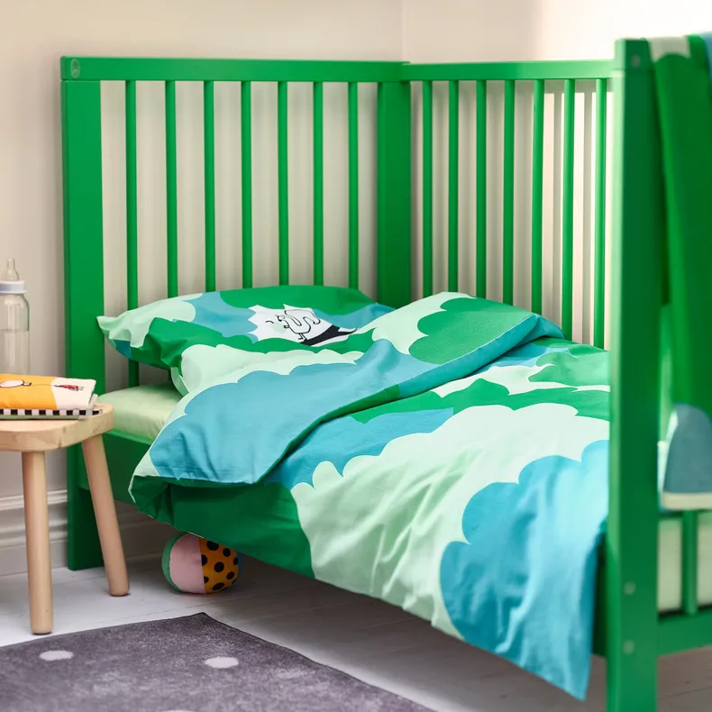 IKEA GRÖNFINK ГРЁНФИНК, детское постельное белье, 3 предм., зелёный/бирюзовый, 60x120 см 805.723.64 фото №6