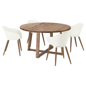 IKEA MÖRBYLÅNGA МОРБИЛОНГА / GRÖNSTA ГРЁНСТА, стол+4 стула с подлокотниками, okl дуб коричневый морилка / белый, 145 см 395.693.12 фото