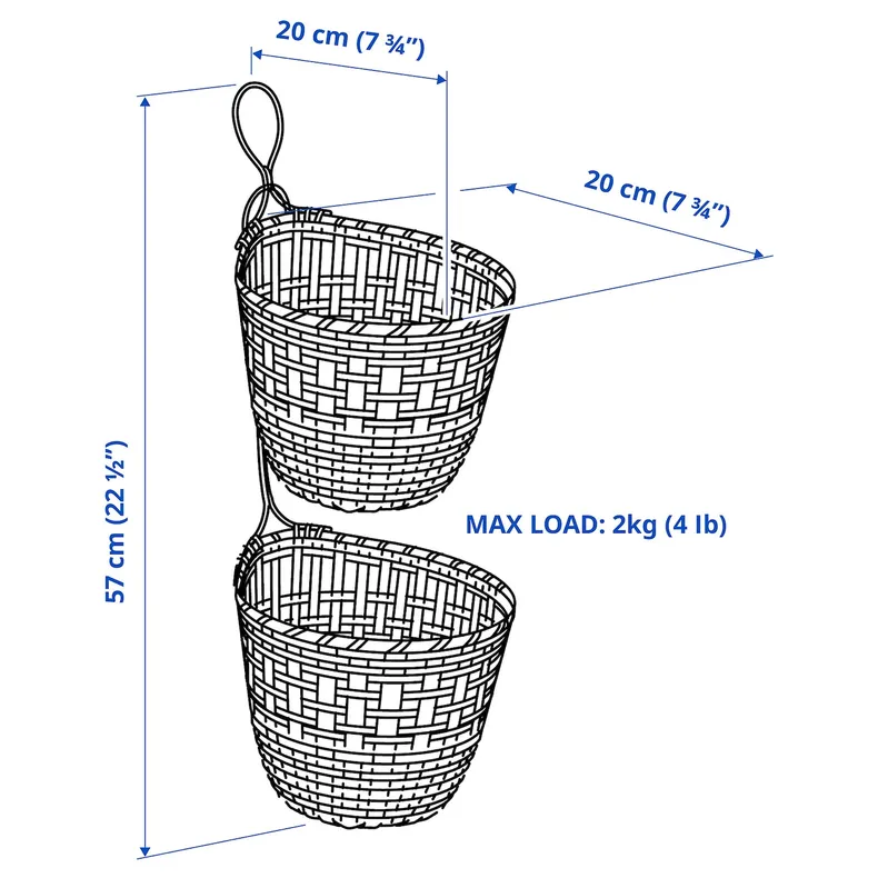 IKEA TOLKNING ТОЛКНИНГ, подвесная корзина, 2 шт., Бамбук ручной работы 505.126.49 фото №4