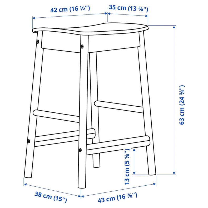 IKEA RÖNNINGE РЕННІНГЕ, барний стілець, береза, 63 см 605.128.99 фото №8