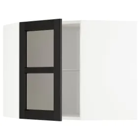 IKEA METOD МЕТОД, кутова настін шафа, полиці / скл двер, білий / ЛЕРХЮТТАН чорна морилка, 68x60 см 092.575.76 фото