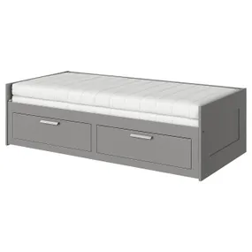 IKEA BRIMNES, Шезлонг с 2 выдвижными ящиками, 2 матраса, серый/Офьель средней жесткости, 80x200 см 295.900.12 фото