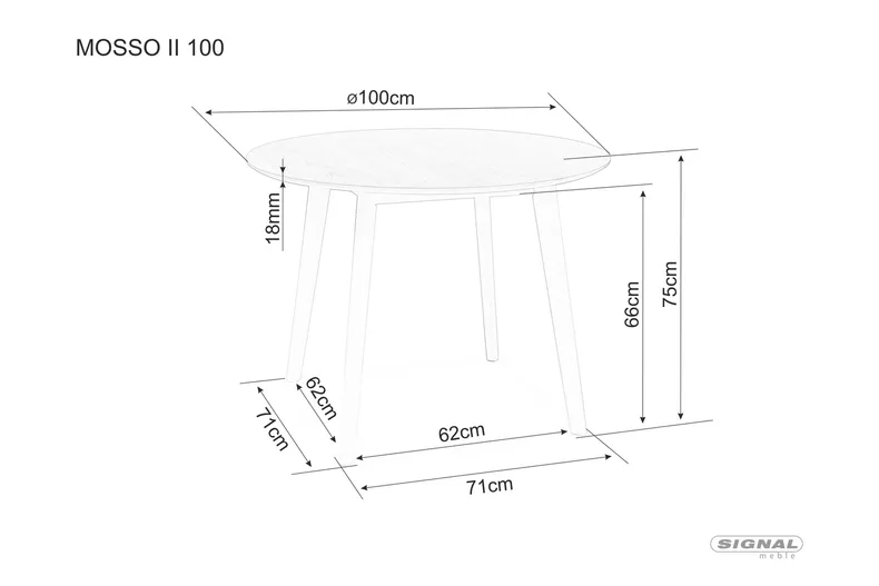 Стіл кухонний SIGNAL MOSSO II, білий / дуб, 100x100 фото №3
