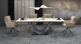 Розкладний стіл HALMAR FERNANDO 160-240х92 с м, стільниця - білий мармур, ніжки - чорні фото