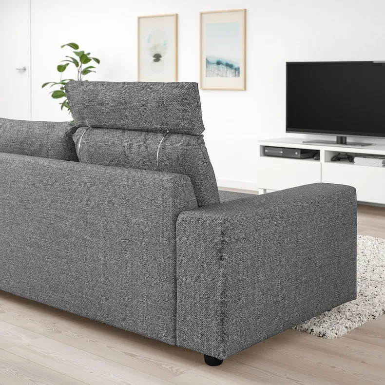 IKEA VIMLE ВІМЛЕ, 3-місний диван, з підголовником/Lejde сіро-чорний 194.343.95 фото №2