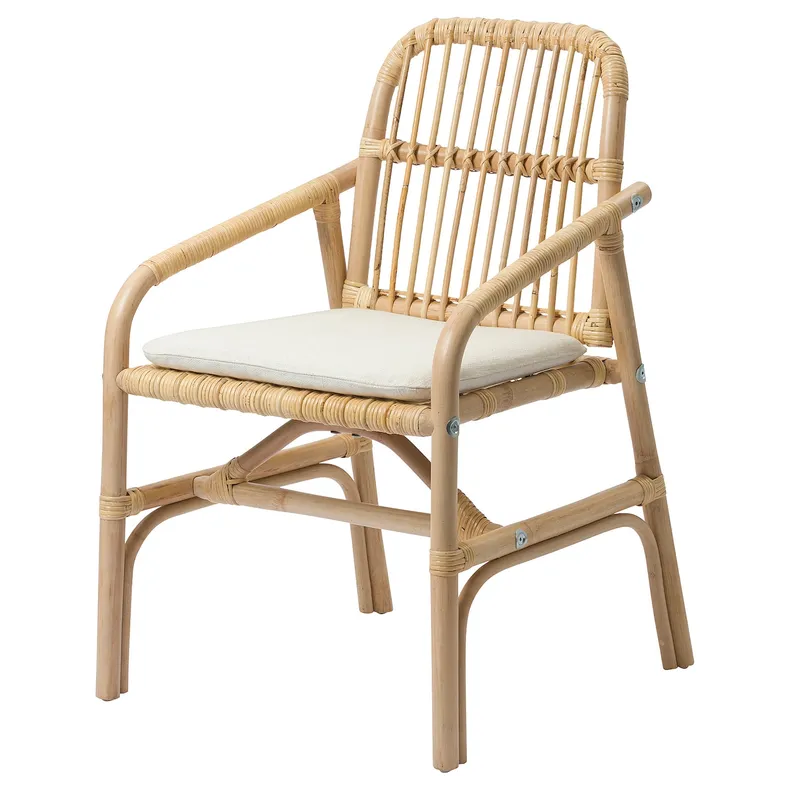 IKEA SALNÖ САЛНЕ / GRYTTOM ГРЮТТОМ, стілець із подушкою, підлокітник ротанг/гранель натуральний 895.646.04 фото №1