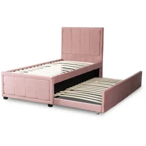 Кровать односпальная бархатная MEBEL ELITE ELIF 894.261.46, 90x200 см с дополнительным спальным местом, розовый фото