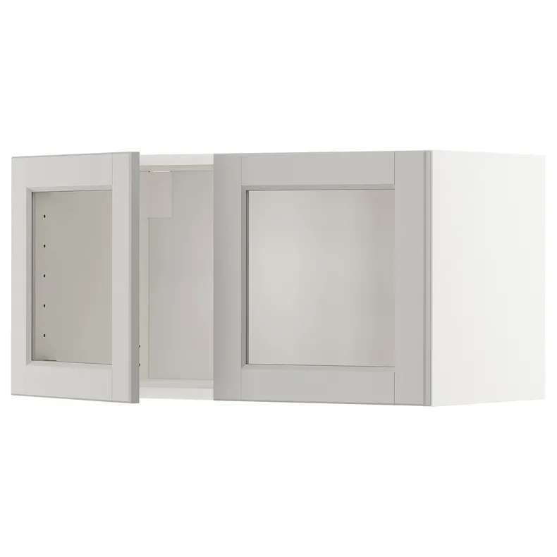 IKEA METOD МЕТОД, шафа навісна із 2 скляними дверцят, білий / світло-сірий Lerhyttan, 80x40 см 894.667.07 фото №1