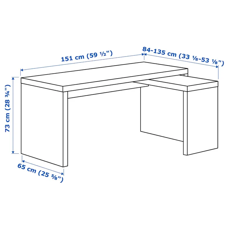 IKEA MALM МАЛЬМ, письменный стол с выдвижной панелью, Шпон дуба, окрашенный в белый цвет, 151x65 см 503.598.26 фото №4