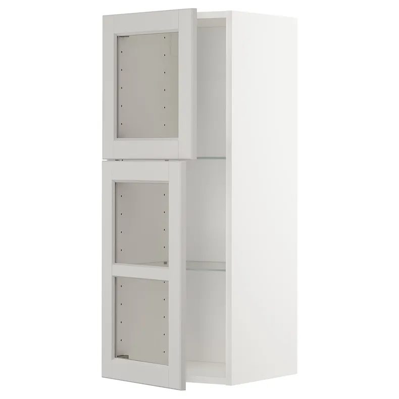IKEA METOD МЕТОД, настінна шафа, полиці / 2 склх дверц, білий / світло-сірий Lerhyttan, 40x100 см 794.591.99 фото №1