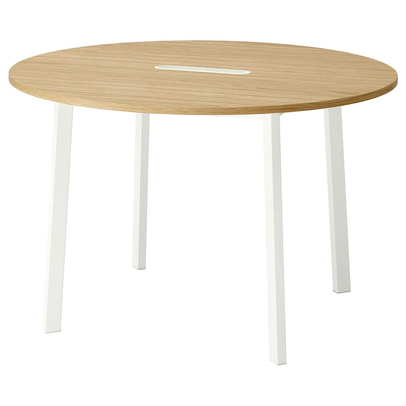 IKEA MITTZON МІТТЗОН, стіл для конференцій, круглий дуб / білий, 120x75 см 595.305.02 фото №1