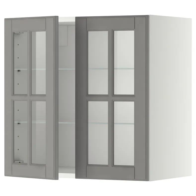 IKEA METOD МЕТОД, настінна шафа, полиці / 2 склх дверц, білий / сірий Бодбін, 60x60 см 093.949.55 фото №1