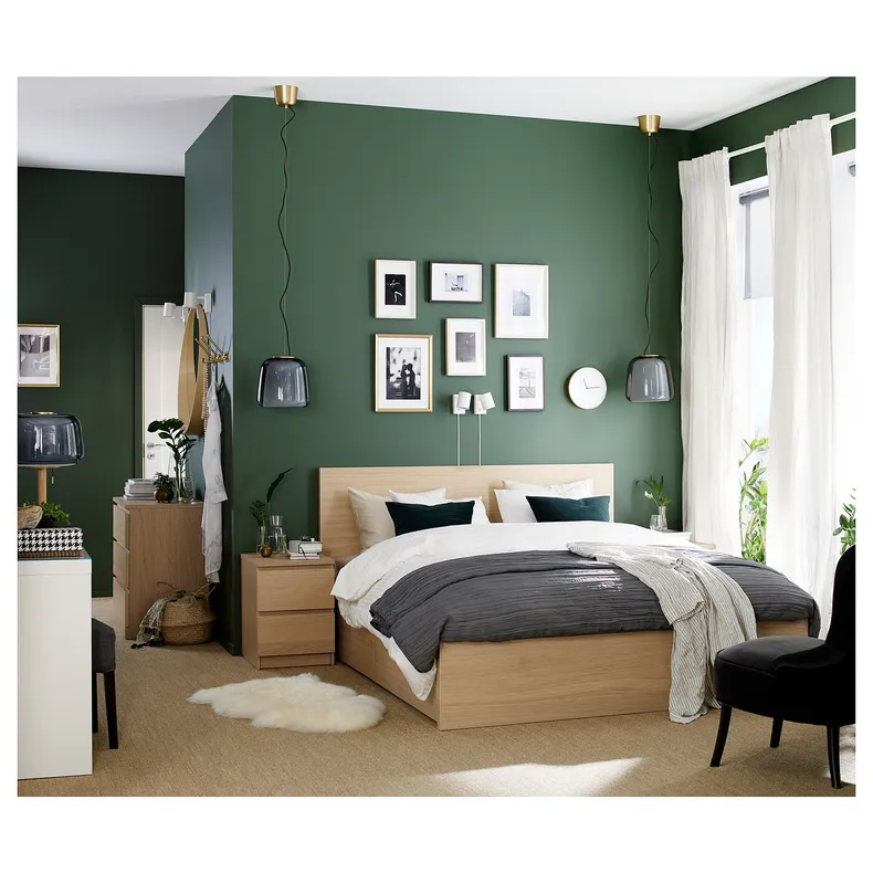 IKEA MALM МАЛЬМ, каркас кровати+2 кроватных ящика, дубовый шпон, беленый / Лурой, 160x200 см 191.765.89 фото №4