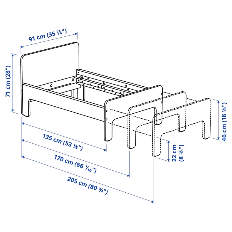 IKEA SLÄKT СЛЭКТ, раздвижная кровать с реечным дном, белый / береза, 80x200 см 693.266.09 фото №6