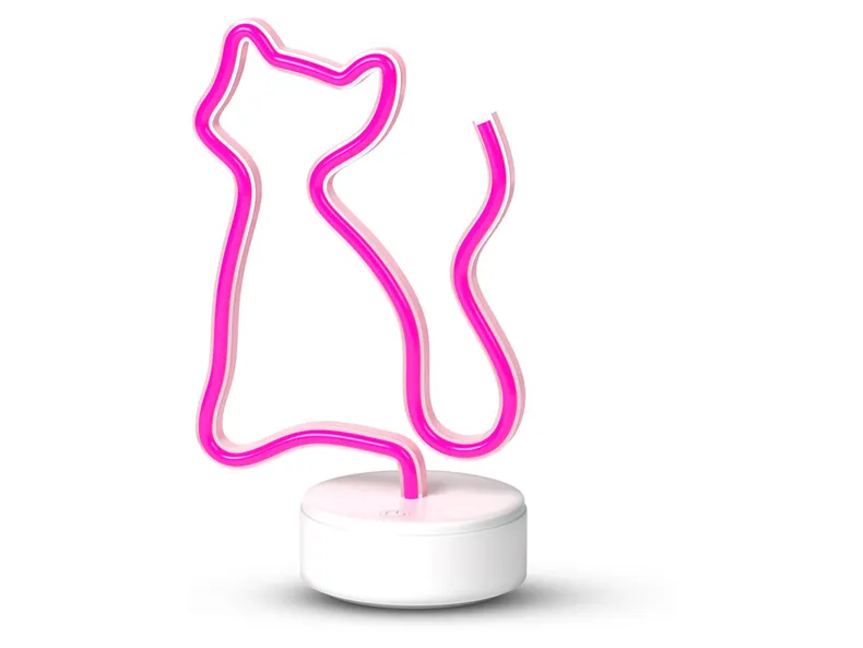 BRW Светодиодная неоновая настольная лампа Кошка розовая 093826 фото №1