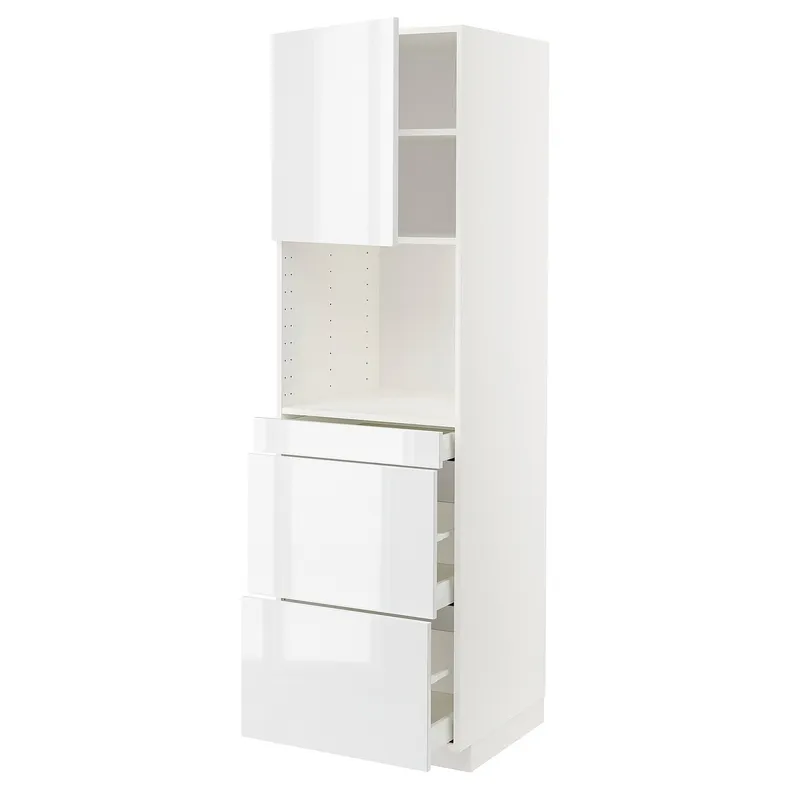 IKEA METOD МЕТОД / MAXIMERA МАКСИМЕРА, высокий шкаф д / СВЧ / дверца / 3ящика, белый / Рингхульт белый, 60x60x200 см 694.626.25 фото №1