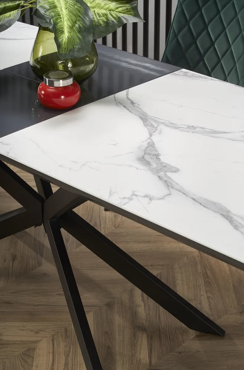 Кухонний стіл розкладний HALMAR DIESEL 160-200x90 см, стільниця - білий мармур / темно-сірий, ніжки - чорні фото №6