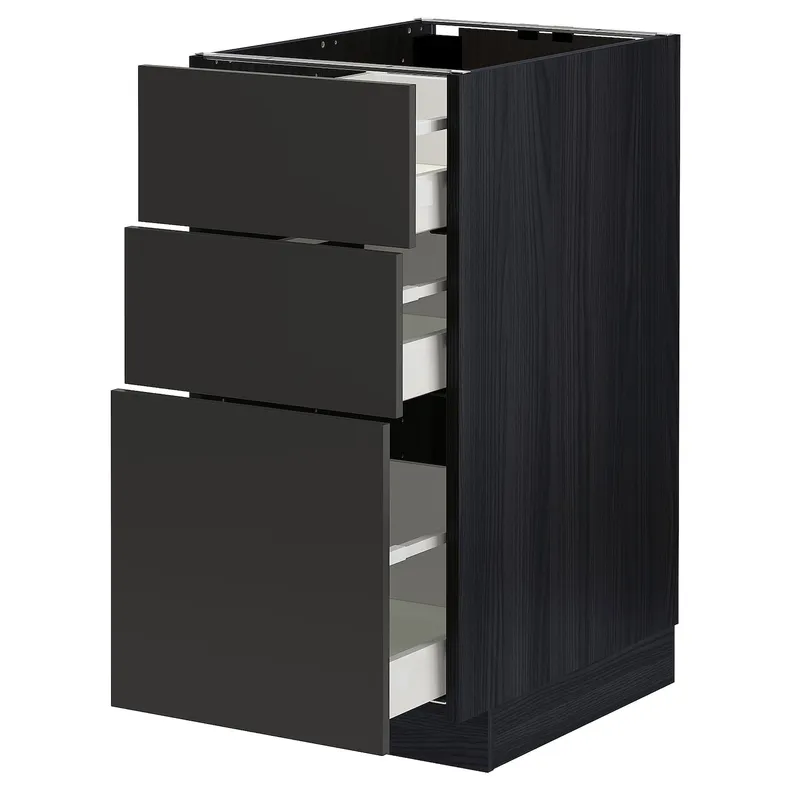 IKEA METOD МЕТОД / MAXIMERA МАКСИМЕРА, напольный шкаф с 3 ящиками, черный / никебо матовый антрацит, 40x60 см 194.990.80 фото №1