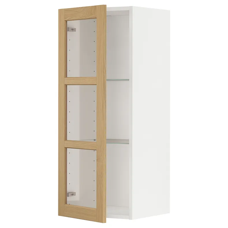 IKEA METOD МЕТОД, навісна шафа,полиці / скляні дверцята, білий / ФОРСБАККА дуб, 40x100 см 295.093.52 фото №1