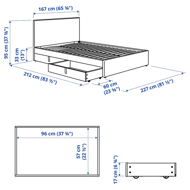 IKEA GLADSTAD ГЛАДСТАД, кровать с обивкой,2 кроватных ящика, Кабуса светло-серый, 160x200 см 294.067.97 фото №9