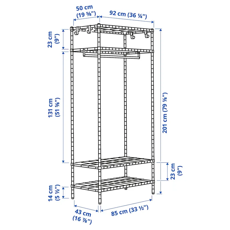 IKEA OMAR ОМАР, стелаж із штангою для одягу, оцинкований, 92x50x179 см 605.309.78 фото №8