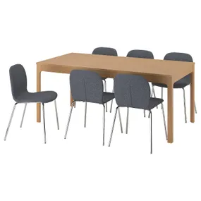 IKEA EKEDALEN ЭКЕДАЛЕН / KARLPETTER КАРЛПЕТТЕР, стол и 6 стульев, дуб / оранжевый средний серый хром, 180 / 240 см 695.712.24 фото