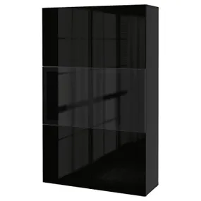 IKEA BESTÅ БЕСТО, комбинация д / хранения+стекл дверц, черная бронза / глянцевое селсвикенское стекло / черное дымчатое стекло, 120x42x193 см 390.594.57 фото
