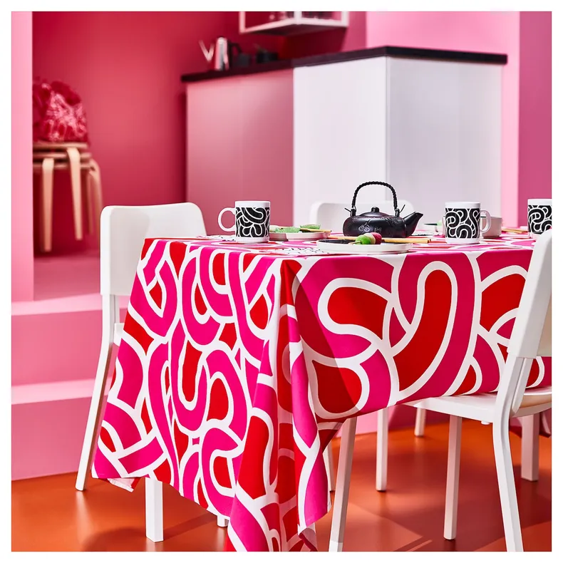 IKEA SÖTRÖNN СЕТРЕНН, скатертина, дизайн білий / яскраво-рожевий, 145x240 см 005.711.46 фото №2