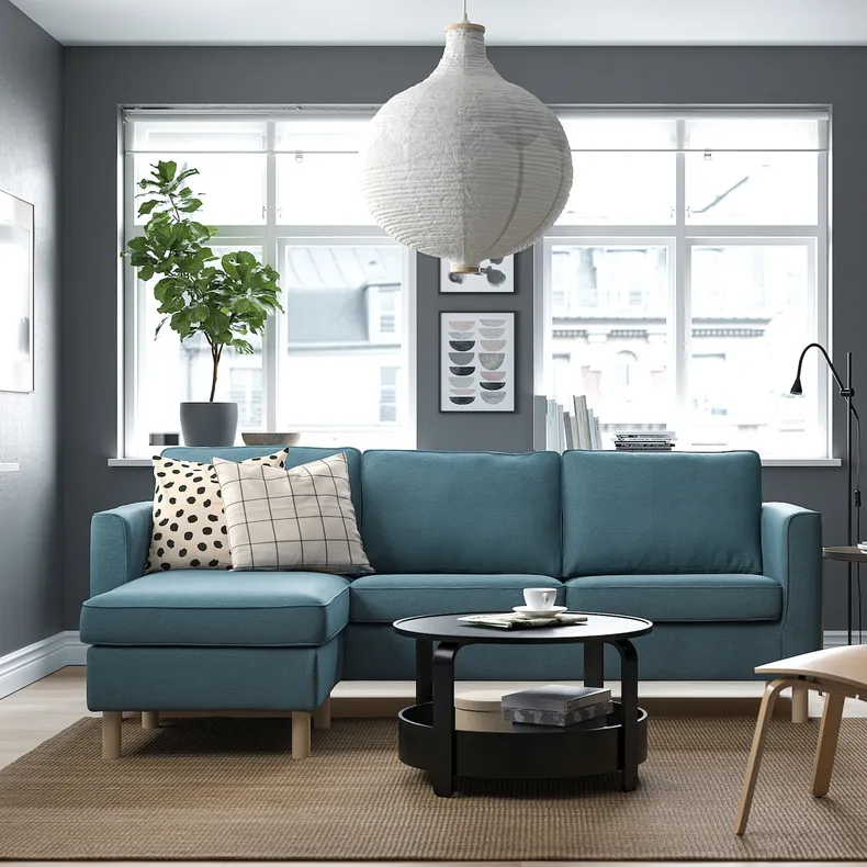 IKEA PÄRUP ПЭРУП, 3-местный диван с козеткой, Фриттуна темного серо-голубого цвета 495.142.96 фото №2