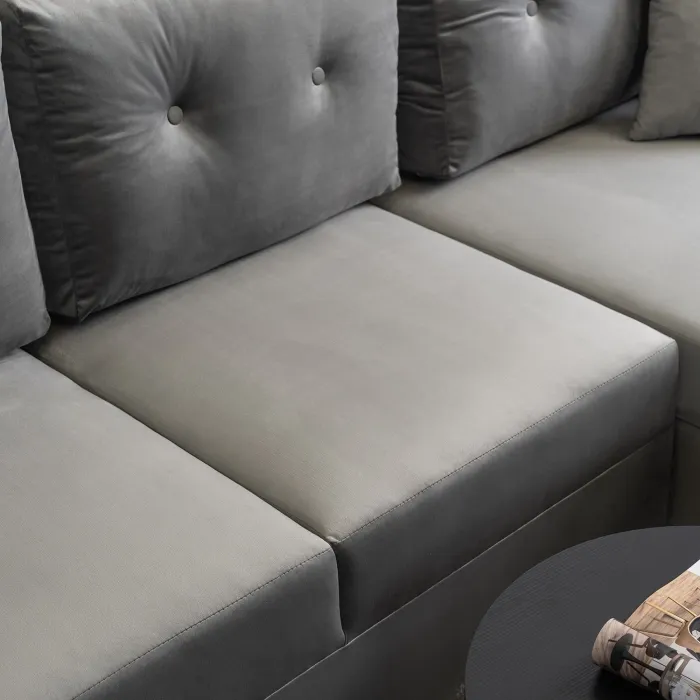 Кутовий диван універсальний оксамитовий MEBEL ELITE MATEO Velvet, 248 см, сірий фото №4