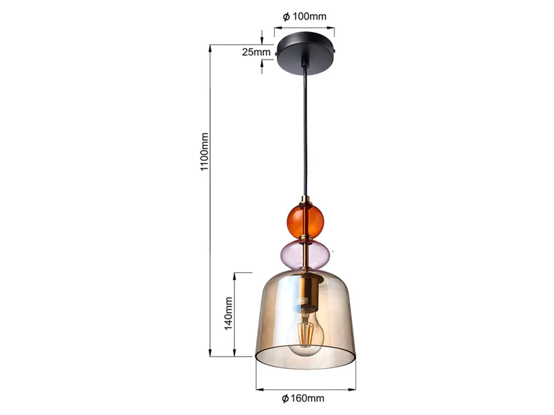 BRW Подвесной светильник Tropea 16 см из стекла янтарного цвета 094590 фото №2