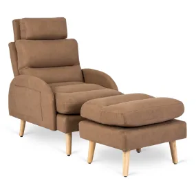 Кресло мягкое с подставкой для ног MEBEL ELITE HENRY, ткань: коричневый фото