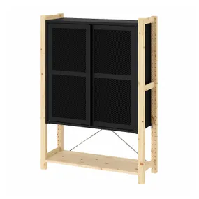 IKEA IVAR ИВАР, шкаф с дверями, сосна / черная сетка, 89x30x124 см 495.081.58 фото