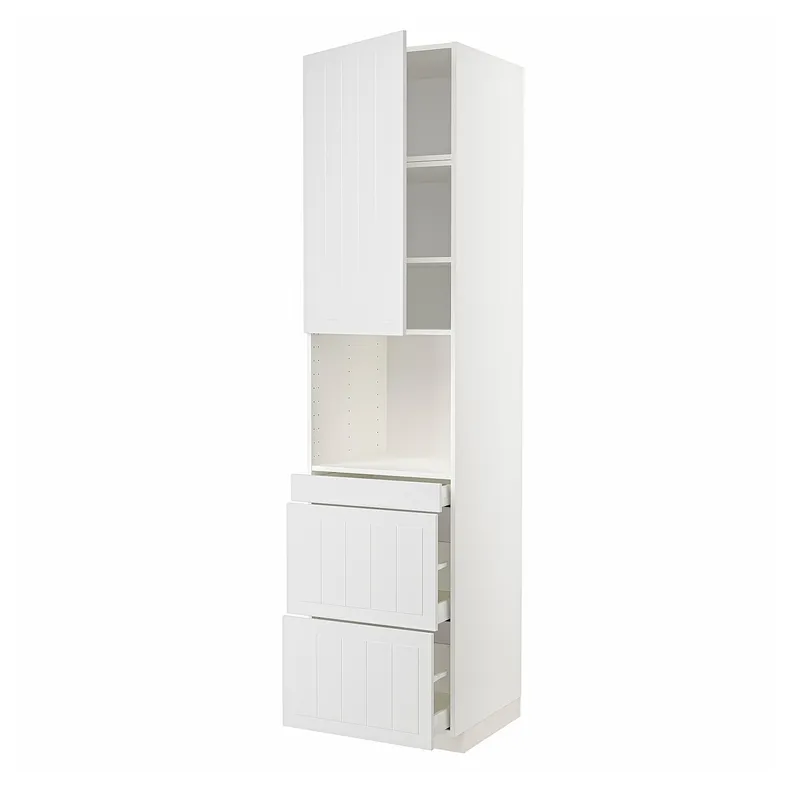 IKEA METOD МЕТОД / MAXIMERA МАКСИМЕРА, высокий шкаф д / СВЧ / дверца / 3ящика, белый / Стенсунд белый, 60x60x240 см 694.698.39 фото №1
